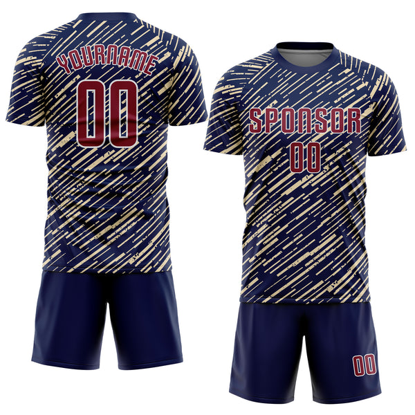 Custom Navy Crimson Cream-White Line Sports Sublimation Soccer Uniform Jersey