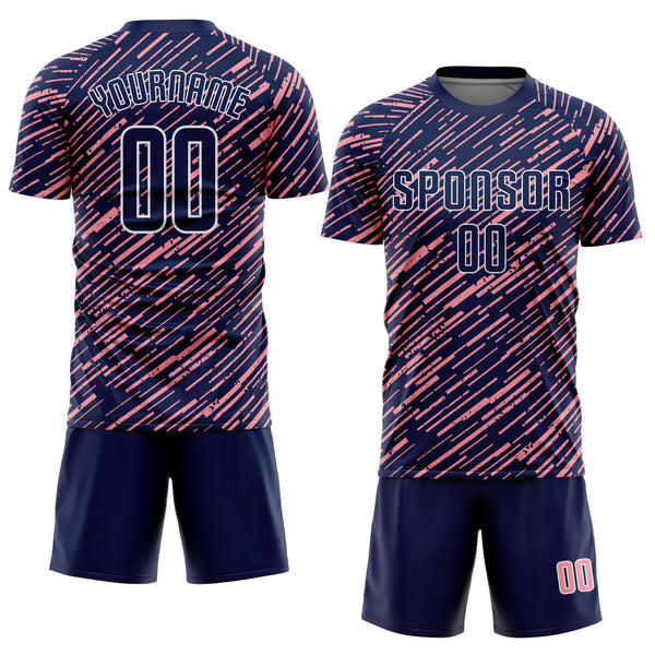 Custom Navy Medium Pink-White Line Sports Sublimation Soccer Uniform Jersey