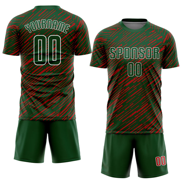 Custom Green Red-White Line Sports Sublimation Soccer Uniform Jersey
