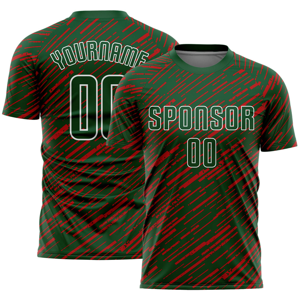 Custom Green Red-White Line Sports Sublimation Soccer Uniform Jersey