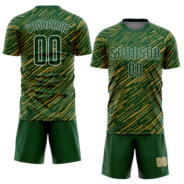 Custom Green Old Gold-White Line Sports Sublimation Soccer Uniform Jersey
