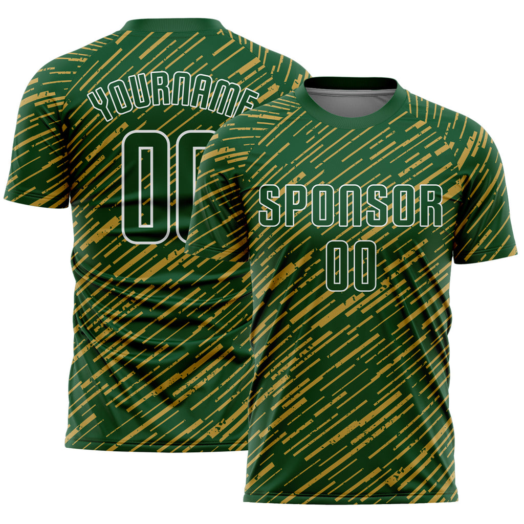 Custom Green Old Gold-White Line Sports Sublimation Soccer Uniform Jersey
