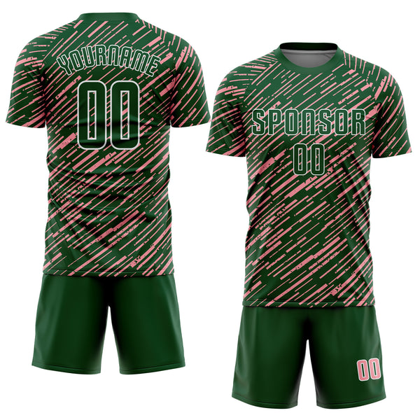 Custom Green Medium Pink-White Line Sports Sublimation Soccer Uniform Jersey