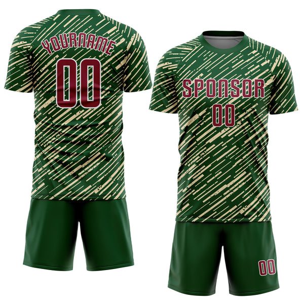 Custom Green Crimson Cream-White Line Sports Sublimation Soccer Uniform Jersey