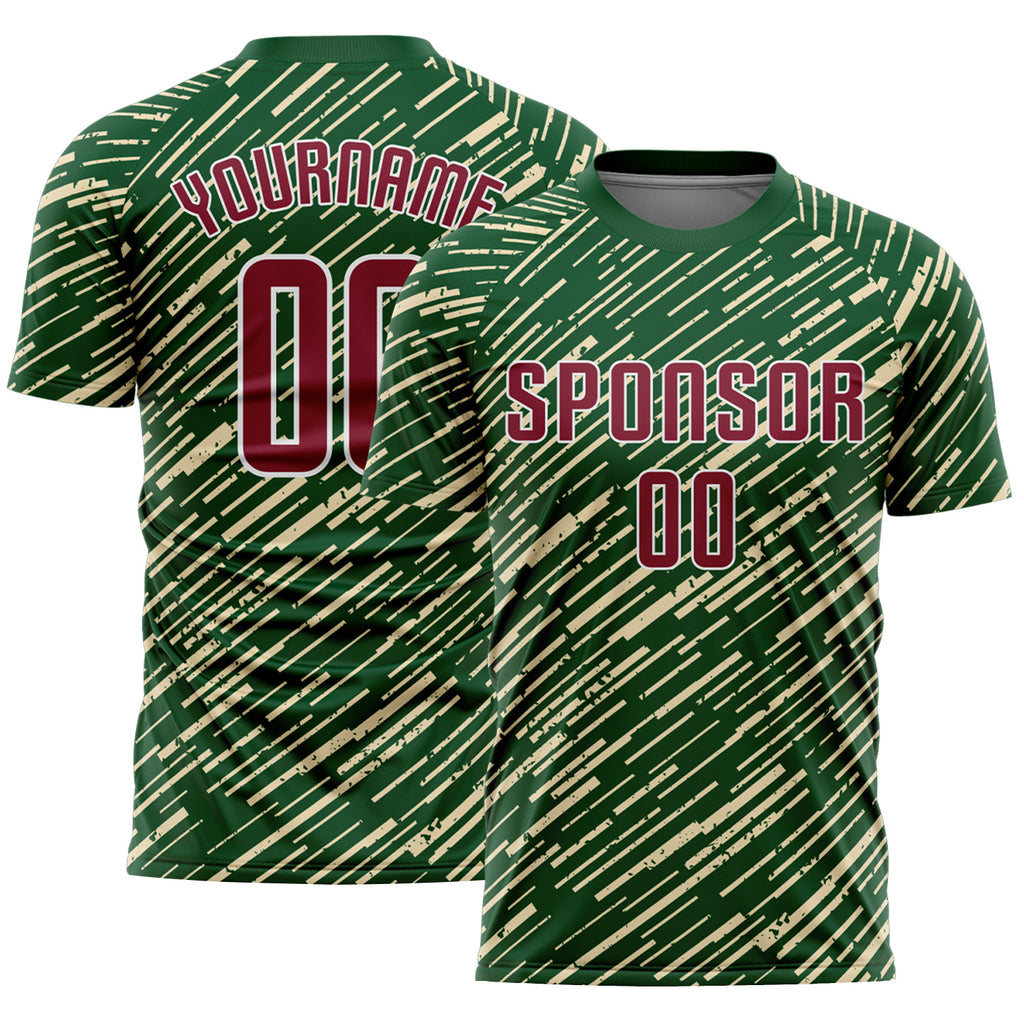 Custom Green Crimson Cream-White Line Sports Sublimation Soccer Uniform Jersey