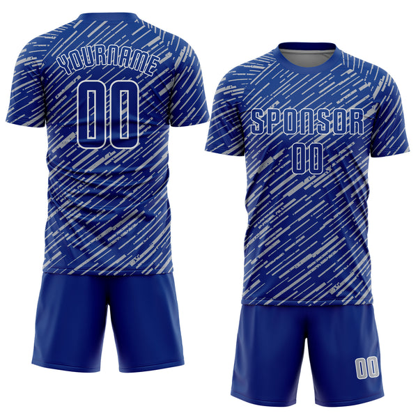 Custom Royal Gray-White Line Sports Sublimation Soccer Uniform Jersey