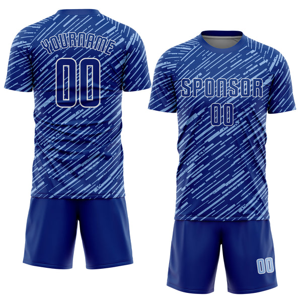 Custom Royal Light Blue-White Line Sports Sublimation Soccer Uniform Jersey