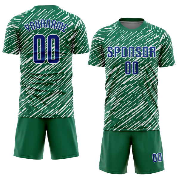 Custom Kelly Green Royal-White Line Sports Sublimation Soccer Uniform Jersey