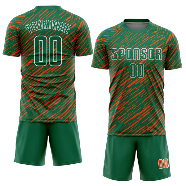 Custom Kelly Green Orange-White Line Sports Sublimation Soccer Uniform Jersey