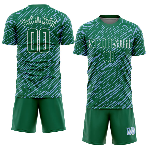 Custom Kelly Green Light Blue-White Line Sports Sublimation Soccer Uniform Jersey