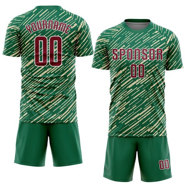 Custom Kelly Green Crimson Cream-White Line Sports Sublimation Soccer Uniform Jersey