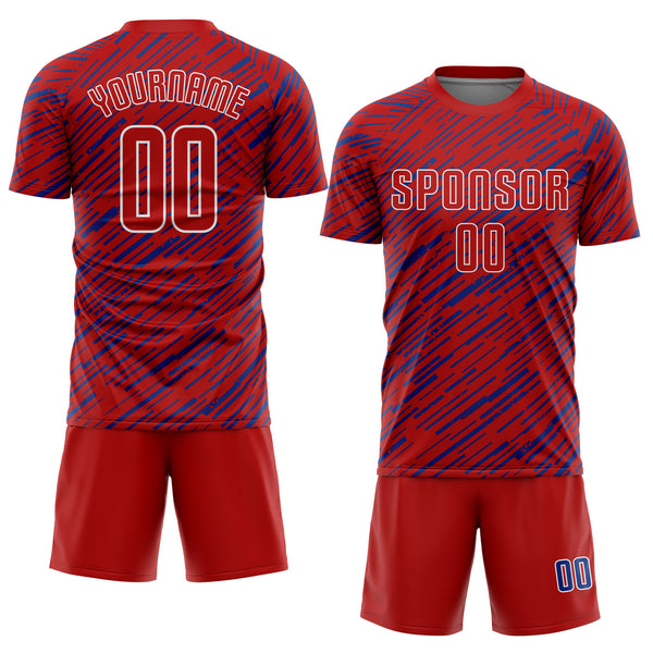 Custom Red Royal-White Line Sports Sublimation Soccer Uniform Jersey