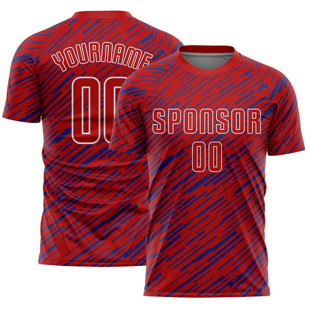 Custom Red Royal-White Line Sports Sublimation Soccer Uniform Jersey