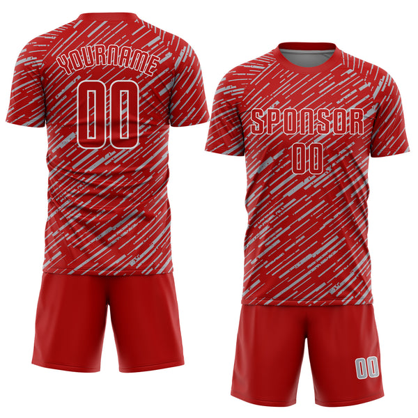 Custom Red Gray-White Line Sports Sublimation Soccer Uniform Jersey