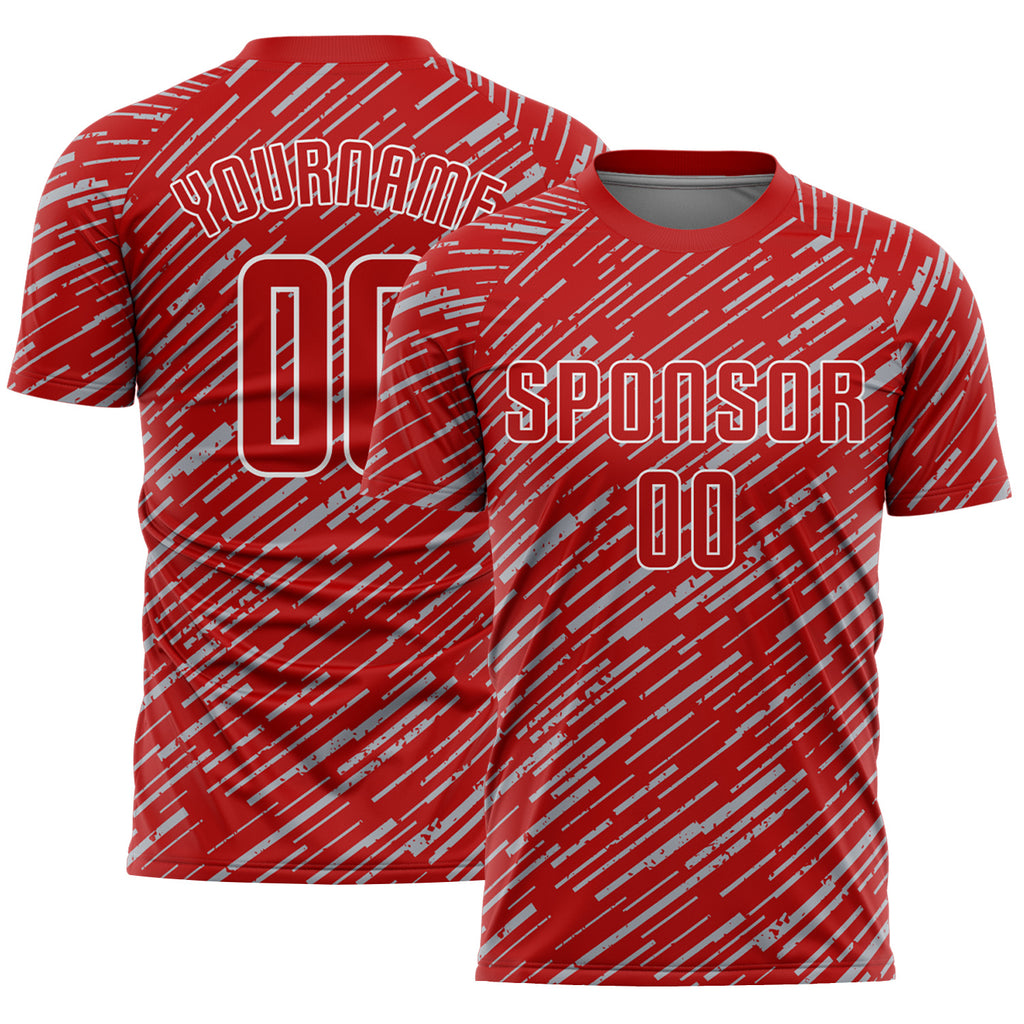Custom Red Gray-White Line Sports Sublimation Soccer Uniform Jersey