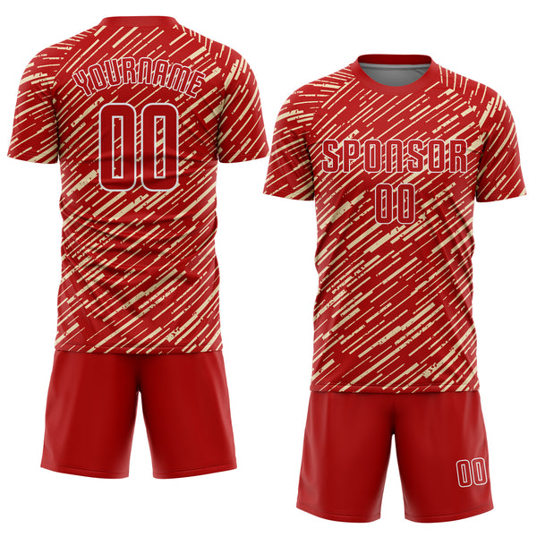 Custom Red Cream-White Line Sports Sublimation Soccer Uniform Jersey