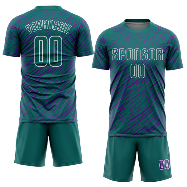 Custom Teal Purple-White Line Sports Sublimation Soccer Uniform Jersey