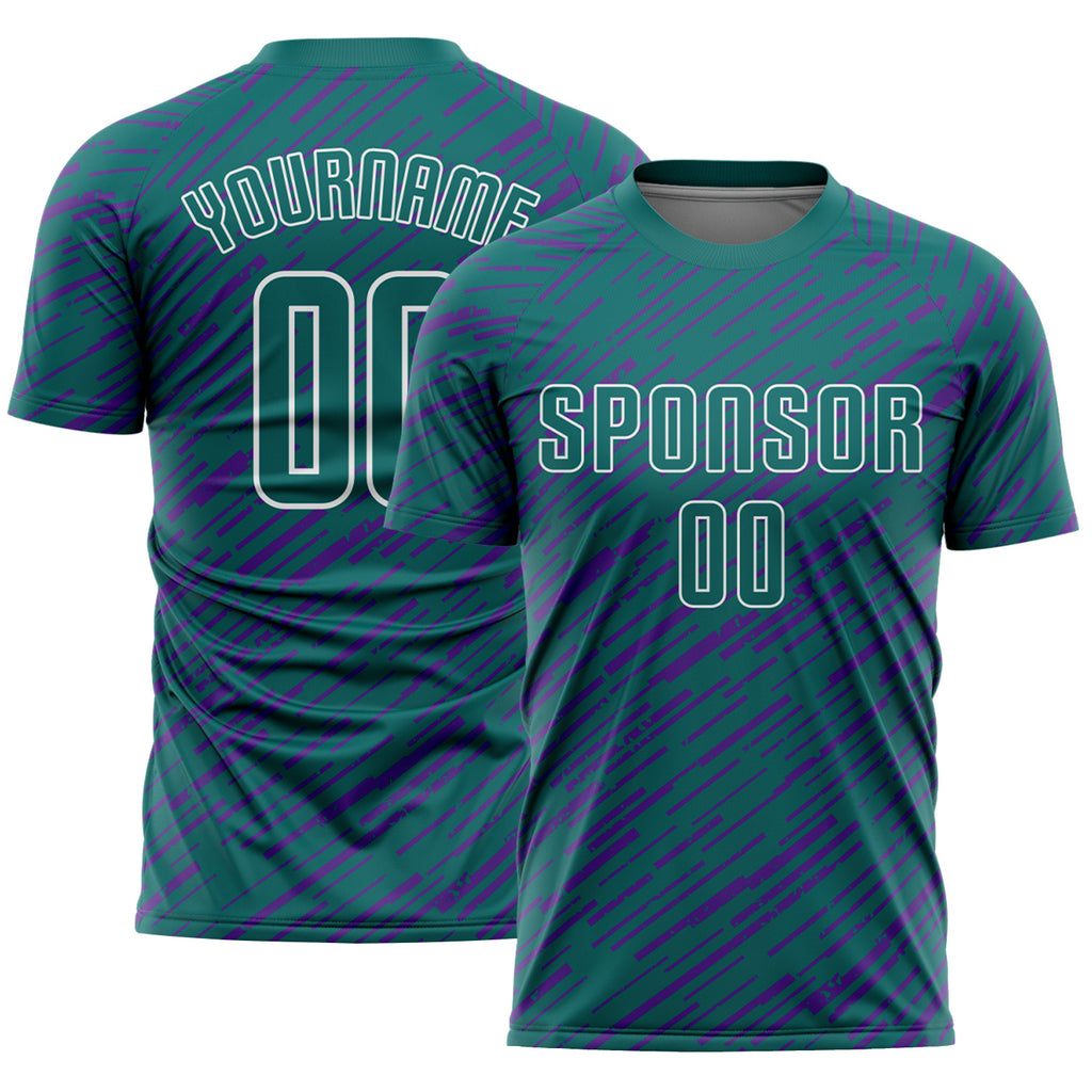 Custom Teal Purple-White Line Sports Sublimation Soccer Uniform Jersey