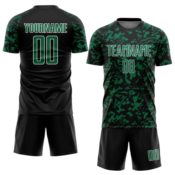 Custom Black Kelly Green-White Liquid Fluid Pattern Sports Sublimation Soccer Uniform Jersey