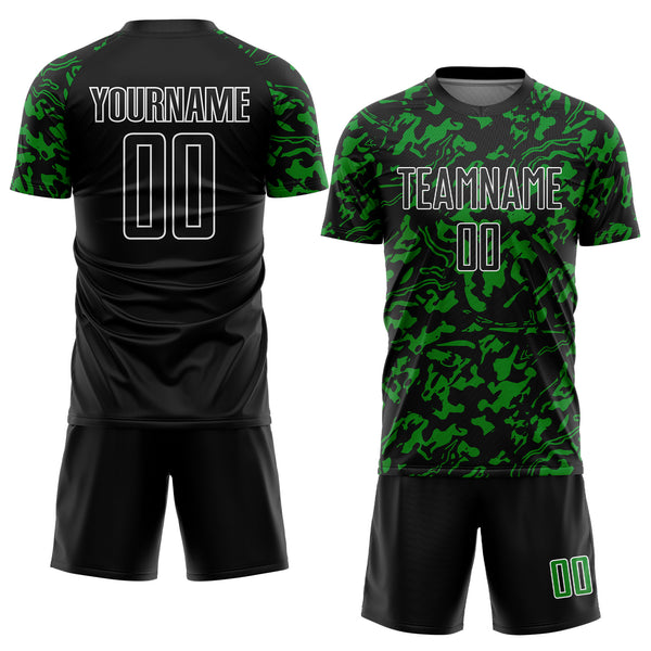 Custom Black Grass Green-White Liquid Fluid Pattern Sports Sublimation Soccer Uniform Jersey
