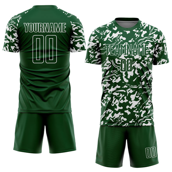 Custom Green White Liquid Fluid Pattern Sports Sublimation Soccer Uniform Jersey