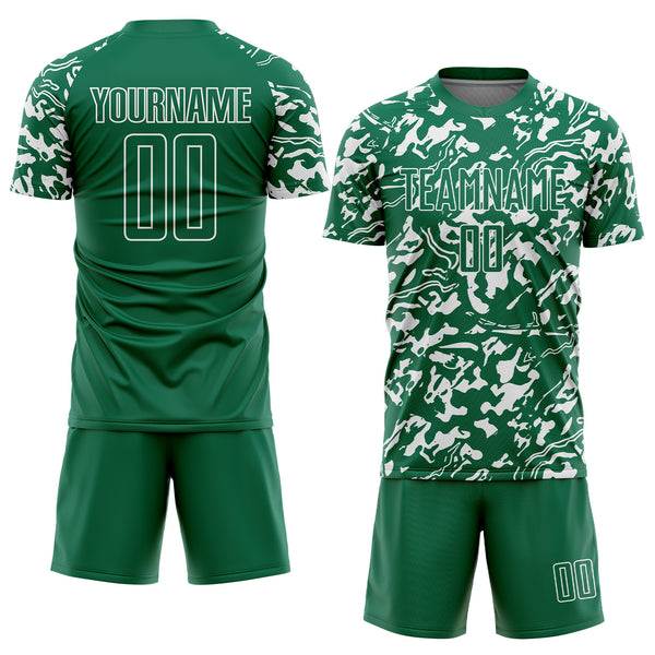 Custom Kelly Green White Liquid Fluid Pattern Sports Sublimation Soccer Uniform Jersey