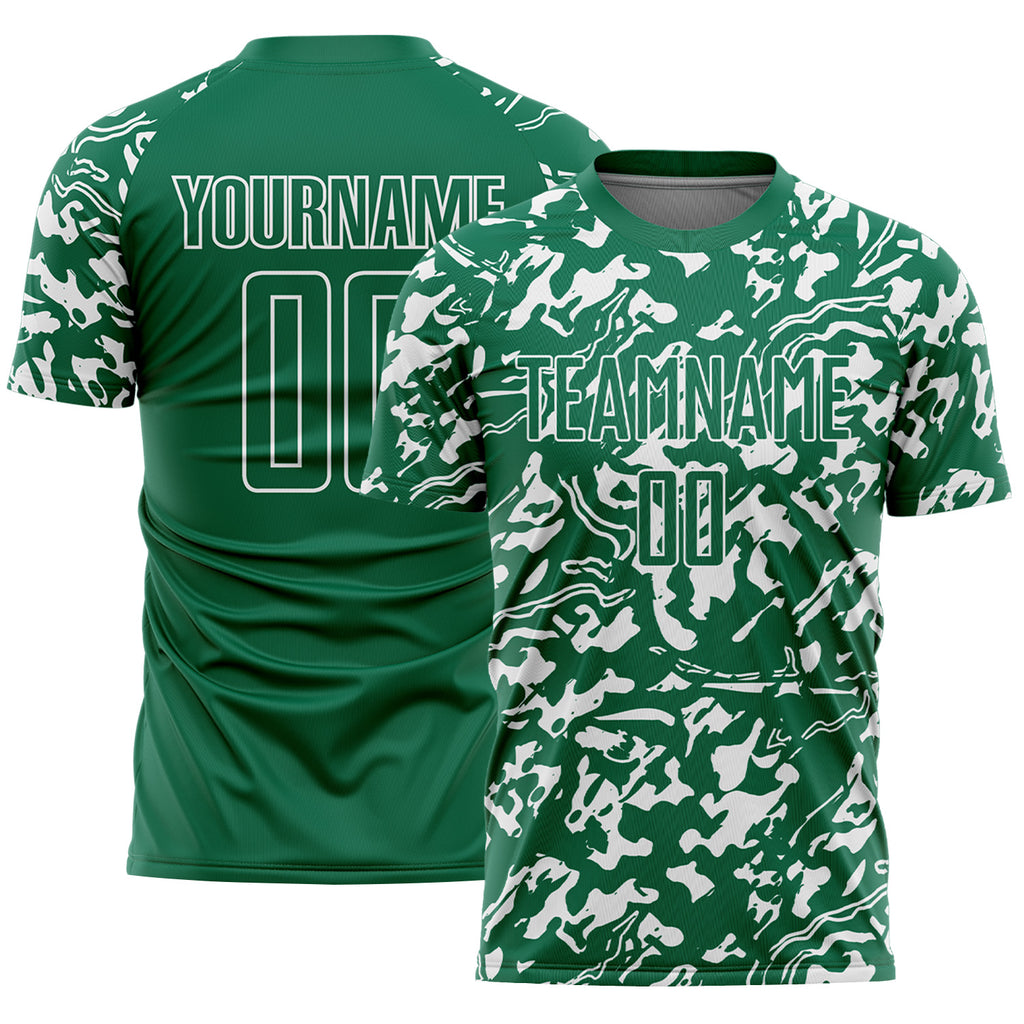 Custom Kelly Green White Liquid Fluid Pattern Sports Sublimation Soccer Uniform Jersey