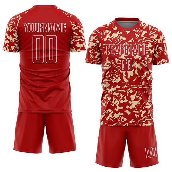 Custom Red Cream-White Liquid Fluid Pattern Sports Sublimation Soccer Uniform Jersey