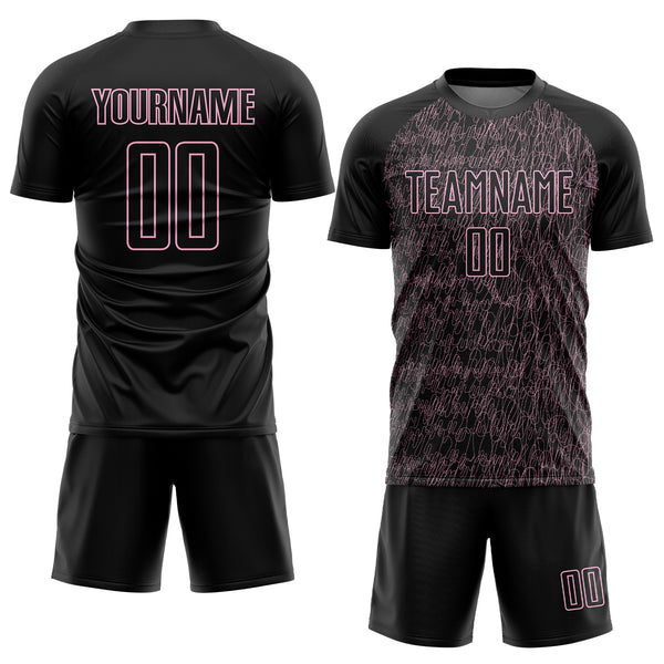 Custom Black Light Pink Abstract Scribble Curve Line Pattern Sports Sublimation Soccer Uniform Jersey