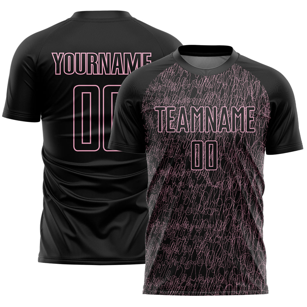 Custom Black Light Pink Abstract Scribble Curve Line Pattern Sports Sublimation Soccer Uniform Jersey