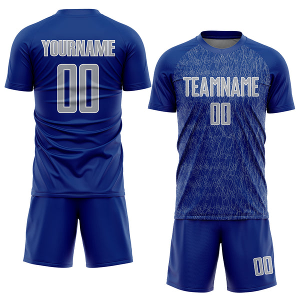 Custom Royal Gray-White Abstract Scribble Curve Line Pattern Sports Sublimation Soccer Uniform Jersey