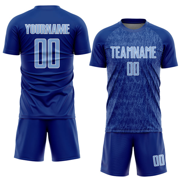 Custom Royal Light Blue-White Abstract Scribble Curve Line Pattern Sports Sublimation Soccer Uniform Jersey