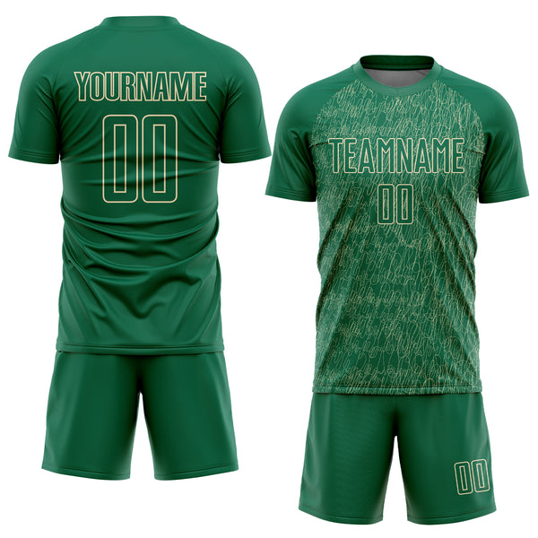 Custom Kelly Green Cream Abstract Scribble Curve Line Pattern Sports Sublimation Soccer Uniform Jersey