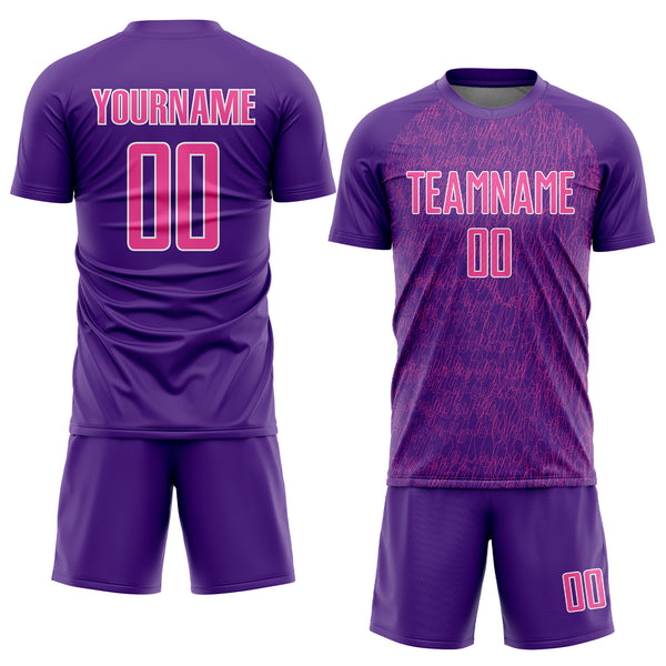 Custom Purple Pink-White Abstract Scribble Curve Line Pattern Sports Sublimation Soccer Uniform Jersey