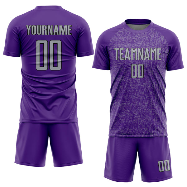 Custom Purple Gray-Black Abstract Scribble Curve Line Pattern Sports Sublimation Soccer Uniform Jersey
