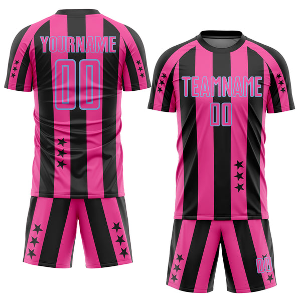 Custom Black Pink-Light Blue Stars And Stripes Sports Sublimation Soccer Uniform Jersey