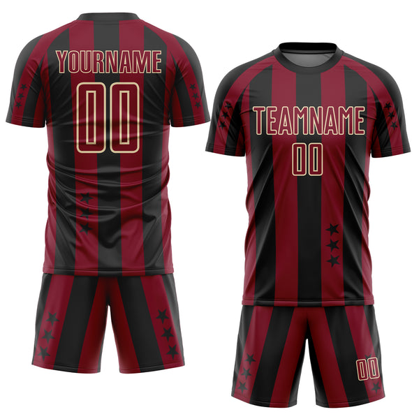Custom Black Crimson-Cream Stars And Stripes Sports Sublimation Soccer Uniform Jersey