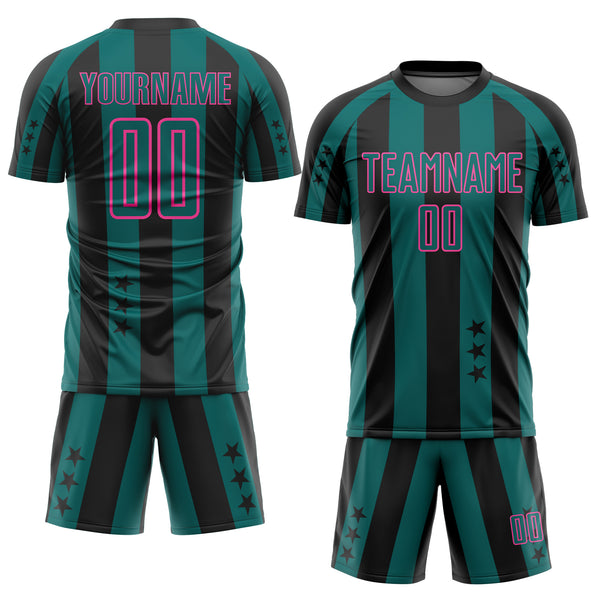 Custom Black Teal-Pink Stars And Stripes Sports Sublimation Soccer Uniform Jersey