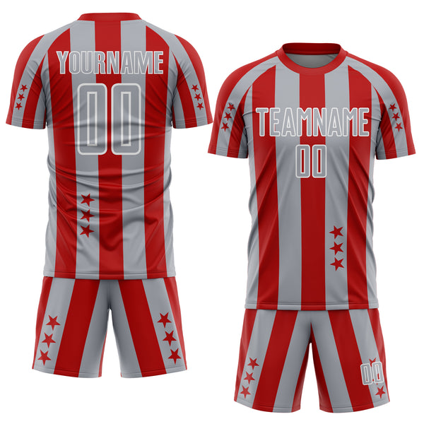 Custom Red Gray-White Stars And Stripes Sports Sublimation Soccer Uniform Jersey