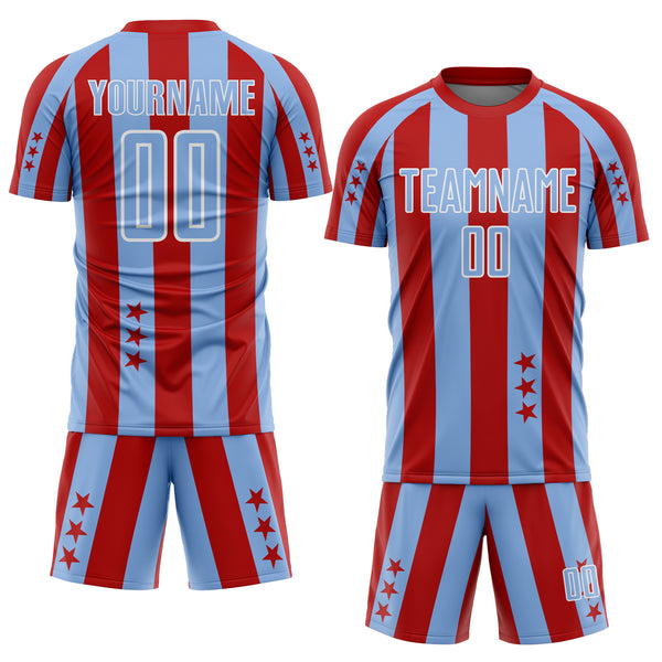Custom Red Light Blue-White Stars And Stripes Sports Sublimation Soccer Uniform Jersey