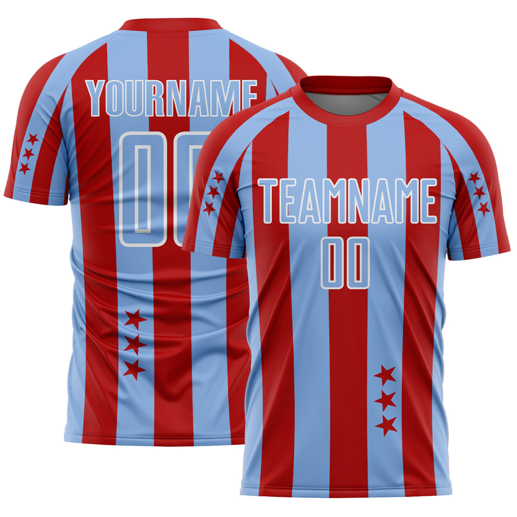 Custom Red Light Blue-White Stars And Stripes Sports Sublimation Soccer Uniform Jersey