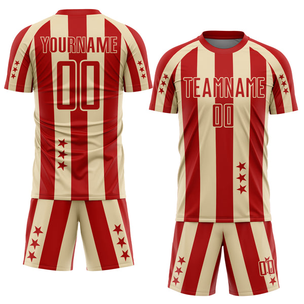 Custom Red Cream Stars And Stripes Sports Sublimation Soccer Uniform Jersey