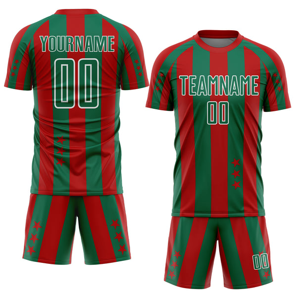 Custom Red Kelly Green-White Stars And Stripes Sports Sublimation Soccer Uniform Jersey
