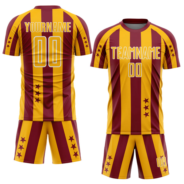 Custom Crimson Gold-White Stars And Stripes Sports Sublimation Soccer Uniform Jersey