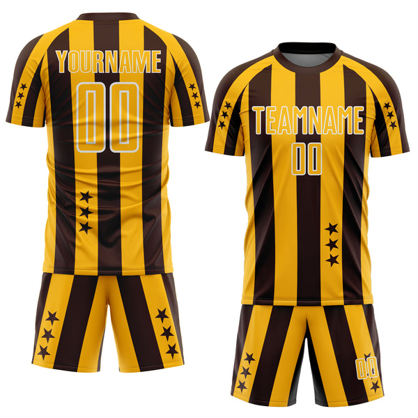 Custom Brown Gold-White Stars And Stripes Sports Sublimation Soccer Uniform Jersey