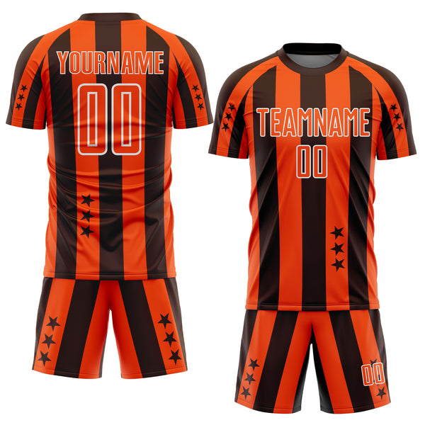 Custom Brown Orange-White Stars And Stripes Sports Sublimation Soccer Uniform Jersey