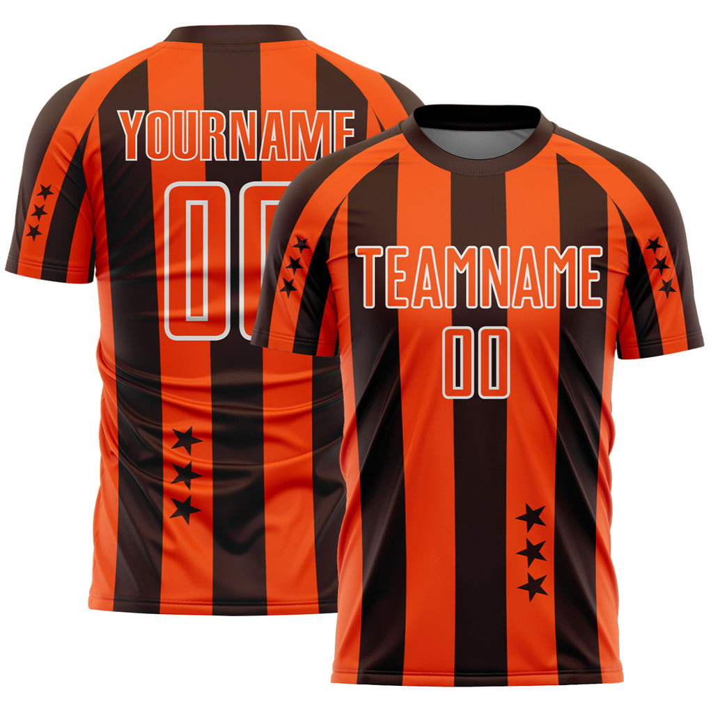 Custom Brown Orange-White Stars And Stripes Sports Sublimation Soccer Uniform Jersey