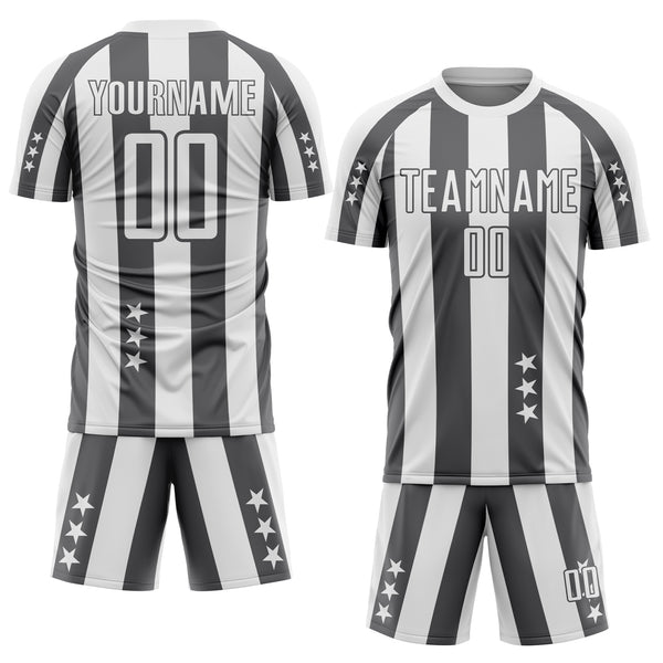 Custom White Steel Gray Stars And Stripes Sports Sublimation Soccer Uniform Jersey
