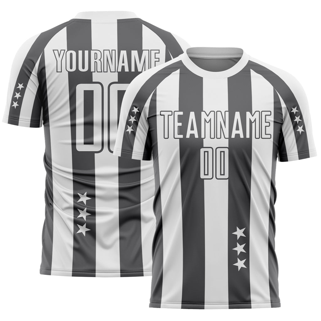 Custom White Steel Gray Stars And Stripes Sports Sublimation Soccer Uniform Jersey