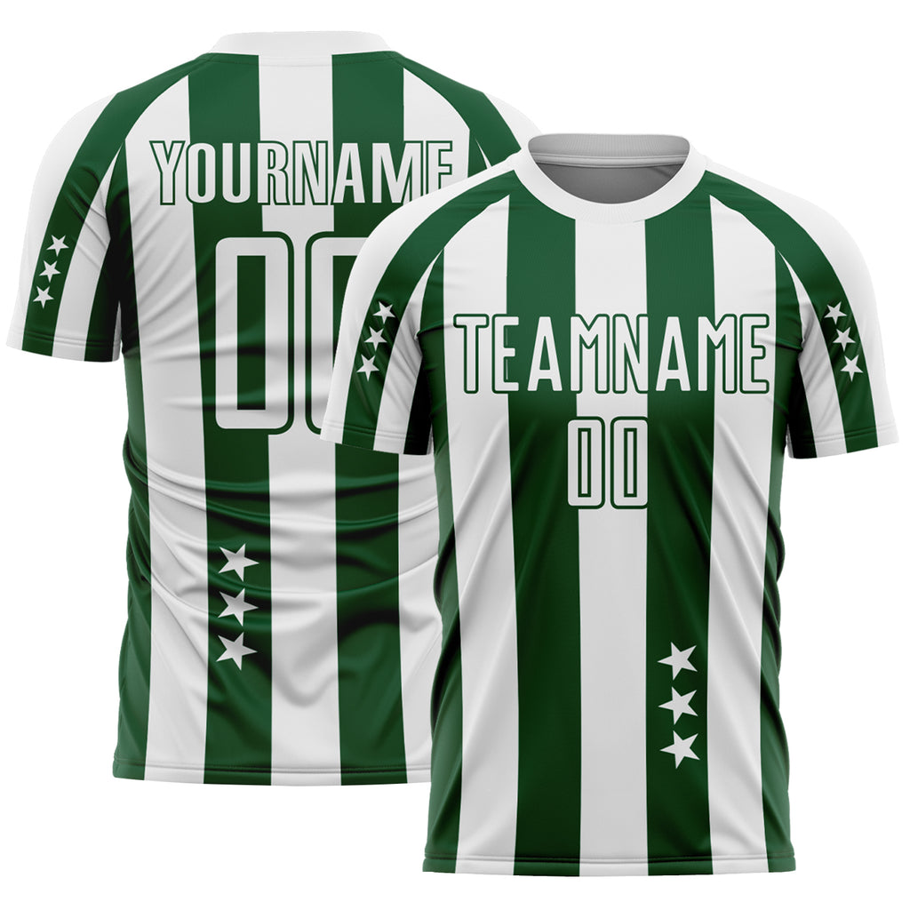 Custom White Green Stars And Stripes Sports Sublimation Soccer Uniform Jersey